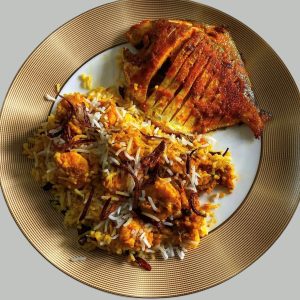 Tasty Malabar fish biryani in the plate