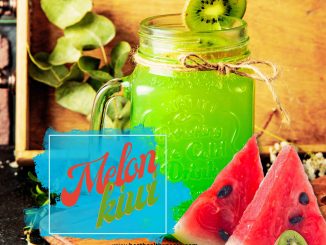 Fresh Melon and Kiwi Smoothie in a Glass Jar with Watermelon and Kiwi Slices