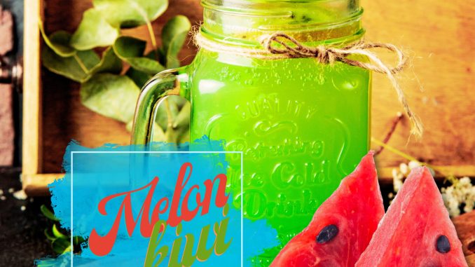 Fresh Melon and Kiwi Smoothie in a Glass Jar with Watermelon and Kiwi Slices